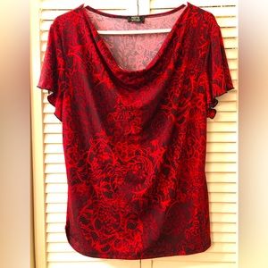 Women’s Short sleeve, red and black blouse.